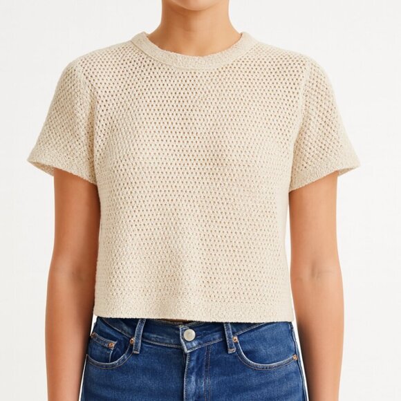 Boteh Womens crochet mesh short sleeve knit Top cream vanilla size 0 XS - Picture 8 of 8